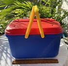 Vtg Eagle Craftstor Craft  Sew  Tote Storage Organizer Blue Red W yellow Handles