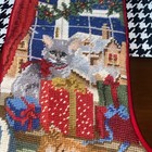 Vintage Needlepoint Stocking - Cats Christmas Decor  Grey Cat Orange Tabby