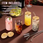 16oz Glass Cups W bamboo Lids   Straws  4pc Set For Iced Coffee tea