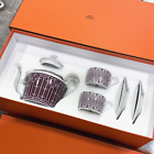 New Hermes H Deco Tea Set With Teapot And 2 Tea Cups With Saucers In Red Rouge