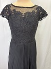 Wedding Guest Floral Lace Appliques Short Sleeve Evening Dress Pleated Sz 16