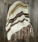 New Afghan Throw Blanket Knitted Handmade Cream Off White Brown Beige Soft