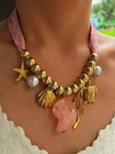 Coastal Charm Gold Plated Seashell Starfish Turtle Necklace Pink Pearl Statement
