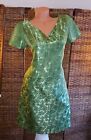 Vintage 60 s Glam Mcm Jewel Shine Green Satin Holiday Hostess Costume Dress Sz M