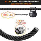 220ft Black Wire Rope 1 8  T316l Marine Grade Stainless Steel Cable 7    7 Strand