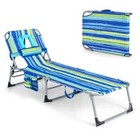 Portable Folding Outdoor Beach Lounge Chair W  Detachable Pillow  Storage Pocket