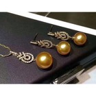 Gorgeous Aaaaa 10-11mm South Sea Golden Round Pearl Pendant Earring Set 925s
