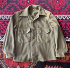 Vtg 1950s Korean War Green Thick Wool Us Military Field Over Shirt Jacket Size S