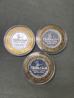 Lot Of 3 Monte Carlo Las Vegas  10 Gaming Tokens  999 Fine Silver Center