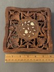 Orante Carved Wood Wooden Footed Flower Leaf Inlay Trivet Hot Pad Holder India