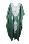 Women   s Green Boho Kaftan Beach Hand-embroidered Cotton Resort Maxi Dress L-2xl