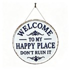 This Is My Happy Place Vintage Metal Sign  Round Wall Decor For Home   Garden