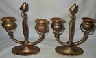 Antique Pair L c t  Tiffany Studios Gold Dore Bronze Candlesticks Candle Holder