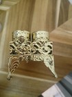 Vintage Gold Tone Metal Filigree Mirrored Vanity Tray Lipstick Brush Holder