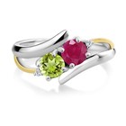 1 12 Cttw  Ruby Peridot And Lab Grown Diamond Two Stone Crossover Ring For
