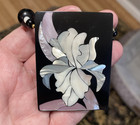 Vtg  Lee Sands Rare Inlaid Abalone Iris Pendant Necklace Signed   Original Box