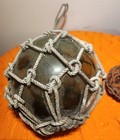 2 Vintage Japanese Hand Blown  Glass Fishing Float Buoy Ball W net 
