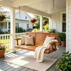 5ft Wooden Porch Swing W  Cup Holders  3-person Outdoor Hanging Swing  Brown
