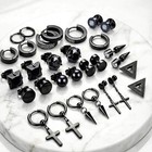15 Pairs Earrings For Men  Stainless Steel Earrings Stud Kit For Men Women Fashi