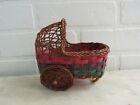Vintage Wicker Doll Baby Stroller Buggy Carriage Rattan Basket 5  X 4  X 4 5 