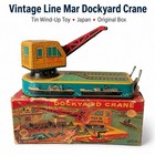Vintage 1950s Linemar Marx Automatic Dockyard Crane Tin Wind Up Toy W  Box