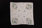 Blue Floral Handkerchief 10 Inch Square Embroidered Edge Something Blue