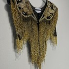 Vintage Black Hand Beaded Sequin Fringe Cape Shawl Art Deco Gatsby Evening Wrap