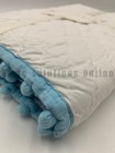 Pottery Barn Kids Pom-pom Baby Percale Crib Quilt Blue  z1281