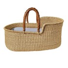 Design Dua Handwoven Moses Basket Bassinet Natural Grass Leather Handles