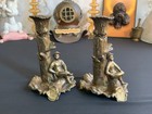 Pair Of Vintage Candlesticks  Boy On A Log  Spelter  Bronzed 