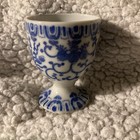 Vintage Nippon Porcelain Blue   White Tilted Egg Cup Made In Japan