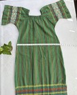 Handmade Green Traditional Huipil Dress Boho Embroidered Maxi Dress One Size