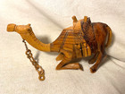 Hand Carved Wooden Kneeling Camel W  Chain  copper And Wood 