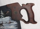 Hand Painted Vintage Saw   Farm House Barns   Wagon Stone Bridge   Signed