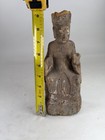 Antique Chinese Qing Dynasty 1800s Carved Wooden Polychrome Seated Deity Statue