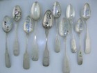 Variety Lot 10 Early Coin Silver Spoons W  Various Makers Marks 1800s Decorative