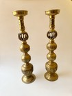 Vintage Brass Candlestick Column Pillar Candle Holder 14in Tall  pair 