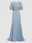  3491 Lela Rose Womens Blue Puff Sleeve Floral Blouson Bodice Gown Dress Size 10