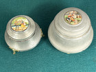 Set Of 2 Vintage Aluminum Powder Puff Boxes  Footed With Lids
