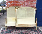 Set Of 2 French Antique Louis Xvi White Painted Twin Beds   Cane Headboards