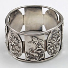 980 Sterling Silver Japanese Or Chinese Export Heron Flowers Birds Napkin Ring