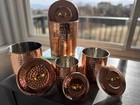 Set Of 4 Odi Hammered Canister Set Copper W  Brass Handles  India