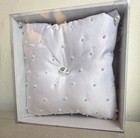White Satin Pearl Studded Wedding Ring Bearer Pillow Cushion In Box New