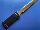 Vintage Handsome Brass Desk Letter Opener Black Leather W  Gold Trim Estate Find
