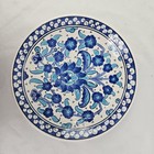 Vintage Turkish Kutahya Ceramic Plate Hand-painted Blue Floral Design 