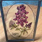 Vintage Lupine Floral Art Painted Glass Sun Catcher W  Metal Border 5 25 