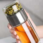 1pc 390ml Double Layer Glass Tea Water Bottle With Infuser   Leakproof Sleeve