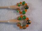 Vintage Lace Making Bobbin Pair Spangled Approx  4  W  Green   Orange Spangle 