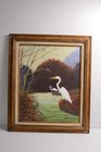 Vintage Oriental Crane Acrylic On Canvas Art Painting Framed Signed Ml Pickley