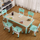 Kids Table   6 Chairs Set Height Adjustable Desk Children Multi-activity Table